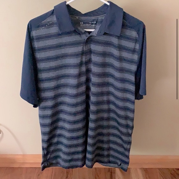 Navy Blue Under Armour Threadborne Mens Polo Shirt - Picture 2 of 7